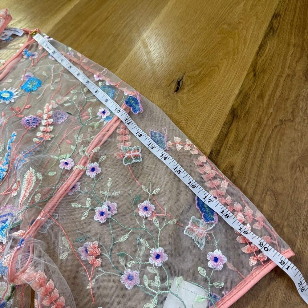 Rya Collection Valencia Pink, Blue, Green Floral Embroidered Mesh Cover Up M/L - Picture 9 of 13